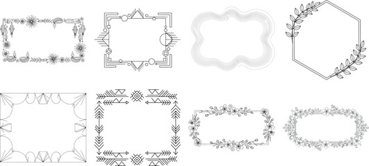 Obraz premium Set of decorative frames with floral and geometric elements isolated on transparent background