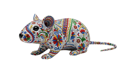 Colorful patterned rodent figurine isolated on black background isolated on white background isolated on transparent background
