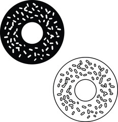 Delicious donut vector icons for bakery shops sweet treats and dessert illustrations monochrome style