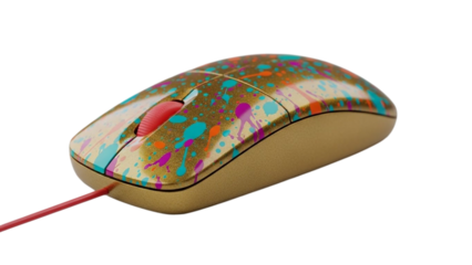 Colorful computer mouse with red scroll wheel isolated on black background isolated on white background isolated on transparent background