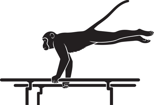 Silhouette of a monkey performing a handstand on parallel bars