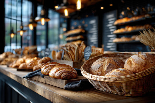 Freshly baked goods displayed in a bakery shop