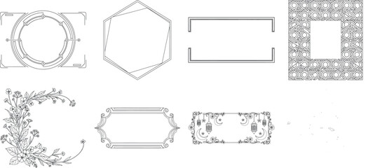 Obraz premium Collection of hand drawn decorative frames and borders isolated on transparent background