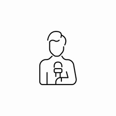 reporter holding mic icon sign vector