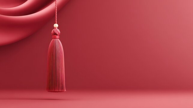 Red tassel hangs from a red curtain