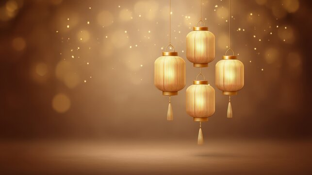 Gold colored lantern hanging from the ceiling