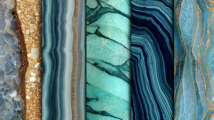 Stunning collection of vibrant blue and gold agate slice textures perfect for elegant digital backgrounds and surface design