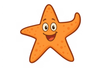 Cute orange starfish character with a big smile and open mouth, depicting happiness and childlike joy, transparent background