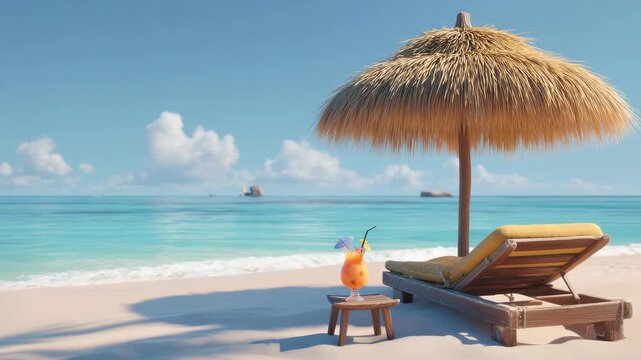 Enjoy a sunny day at the beach with a drink and a lounge chair by the water's edge