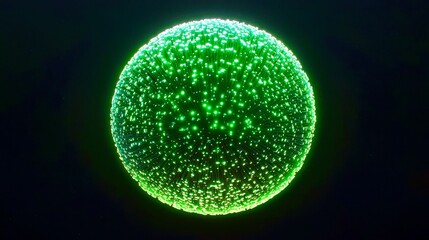 Bright green glowing sphere with light particles in a dark background creates an abstract visual of energy and technology for modern design needs