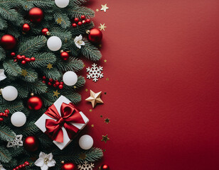 Christmas Holiday Background with Gift Box and Festive Decorations