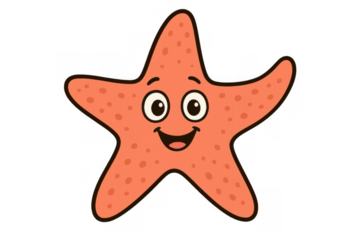 Smiling starfish cartoon character, happy sea star, marine animal, cute vibrant orange underwater life, transparent background