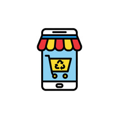 Shop sustainably online using your phone with the recycling cart icon, showing mobile ecommerce and environmentally friendly shopping through web applications