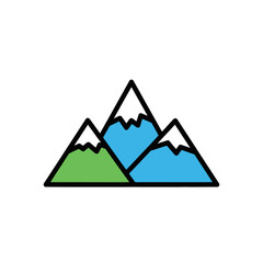 Vibrant mountain range illustration with snowy peaks, perfect for adventure travel branding or outdoor recreation designs, evoking a sense of wonder and exploration