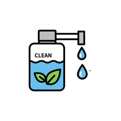 Promote hygiene and wellness using natural cleaning products with this modern icon of bottle with water and leaves, ideal for eco conscious campaigns