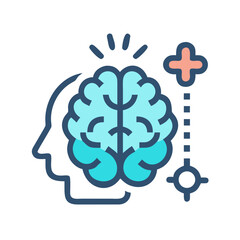 Obraz premium Creative Thinking Symbol: Head Silhouette with Brain, Cross and Target for Growth