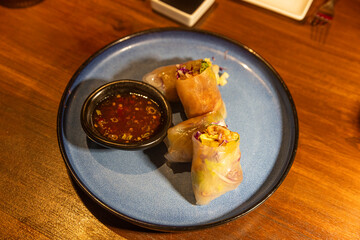 
spring roll with sweet and sour sauce