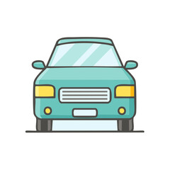 Cute simple teal car cartoon illustration depicting a friendly vehicle front view