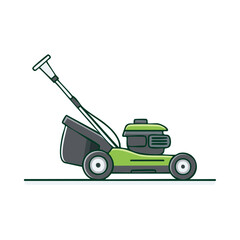 Fototapeta premium Modern green lawn mower flat illustration for garden and yard maintenance work