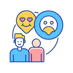 Fototapeta premium Visualizing varied emotions and feelings in relationships with emoji and human figures