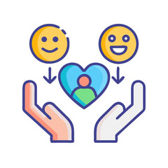 Icon of Hands Holding a Heart with People and Smiley Faces Above