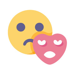 Sad Emoji with a Smiling Heart Mask: A Conceptual Image of Emotions