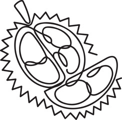Single one line drawing whole and segment sliced healthy organic durian for orchard logo identity. Fresh tropical fruit concept for garden icon. one line Icon drawing