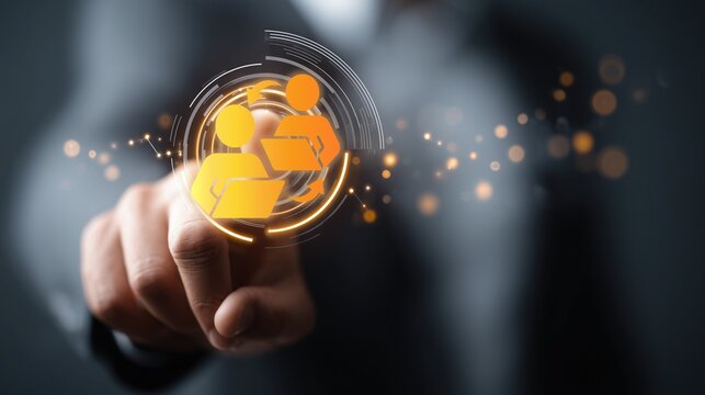 Business hand interacting with team collaboration interface. Concept for employee knowledge sharing, workforce cooperation, and team information exchange. Modern corporate tool - Powered by Adobe