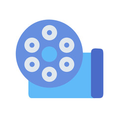 Simple vector icon of film reel with six holes, light blue tones