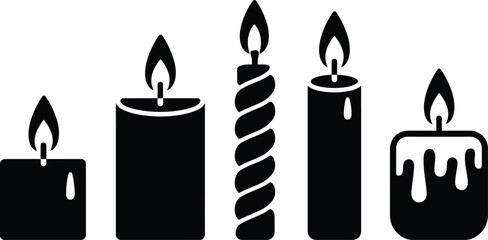 Five black candles with flames silhouette illustration vector