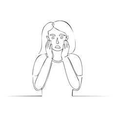Obraz premium Worried Woman with Hands on Face Illustration One Line Art Style Depression Sadness Anxiety Mental Health