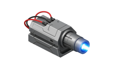 Futuristic Power Source Device Sci Fi Technology Metallic Machine with Blue Energy Core on Black High Tech Innovation