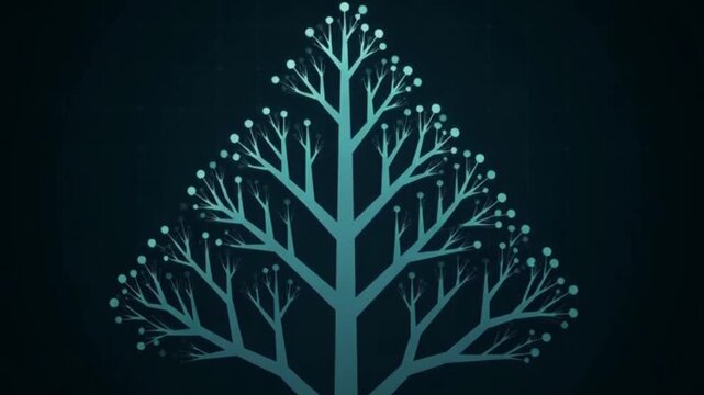 White tree with glowing tips on a dark background with a grid pattern