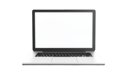 Modern laptop with blank white screen for mockup use on transparent background
