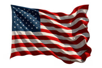 American flag, also known as stars and stripes, waving with a transparent background. Concept for usa and freedom