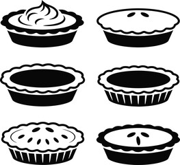 Variety of pie silhouettes in black and white