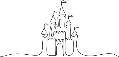 Fototapeta premium one continuous line drawing of castle.one line drawing of castle fantasy world story. single line vector illustration of castle icon. one line Icon drawing