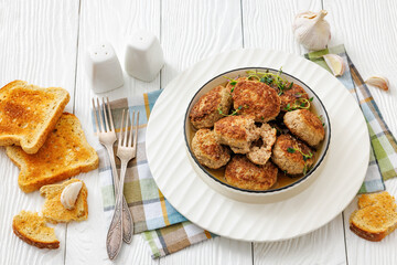 frikadellen, Minced Meat Patties in white bowl