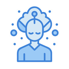 Mindfulness and meditation concept with a blue vector illustration of person with cloud