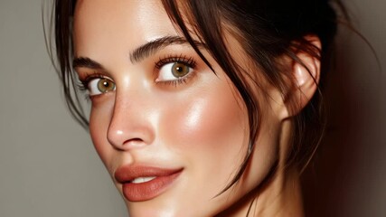 Woman shows makeup application at a beauty studio in the afternoon light
