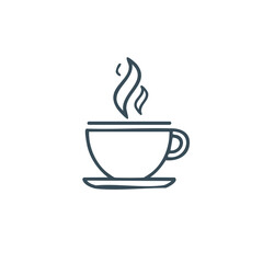 Obraz premium Steaming hot coffee cup with saucer simple line art illustration icon design