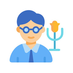 Stylized depiction of a therapist with an orange flower symbol on black