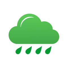 Simple green cloud with falling raindrops weather forecast vector icon