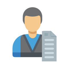 Flat design illustration of a man holding a document on a black background