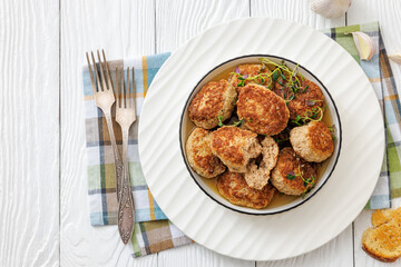 frikadellen, Minced Meat Patties in white bowl