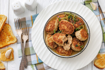 frikadellen, Minced Meat Patties in white bowl