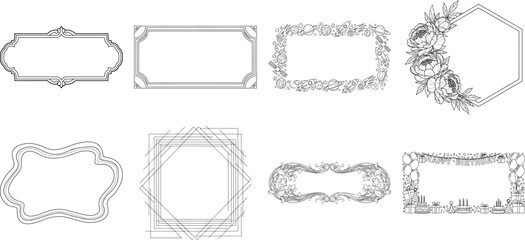 Elegant collection of decorative frames and borders isolated on transparent background