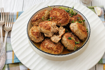 frikadellen, Minced Meat Patties in white bowl