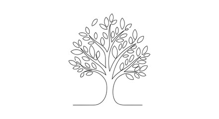 Obraz premium Beautiful continuous one-line drawing of a tree with a full, leafy canopy, symbolizing nature, life, and ecological harmony in a simple design.