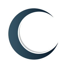 Elegant Crescent Moon Shape Illustration in Deep Blue and Silver Gradient on White Background